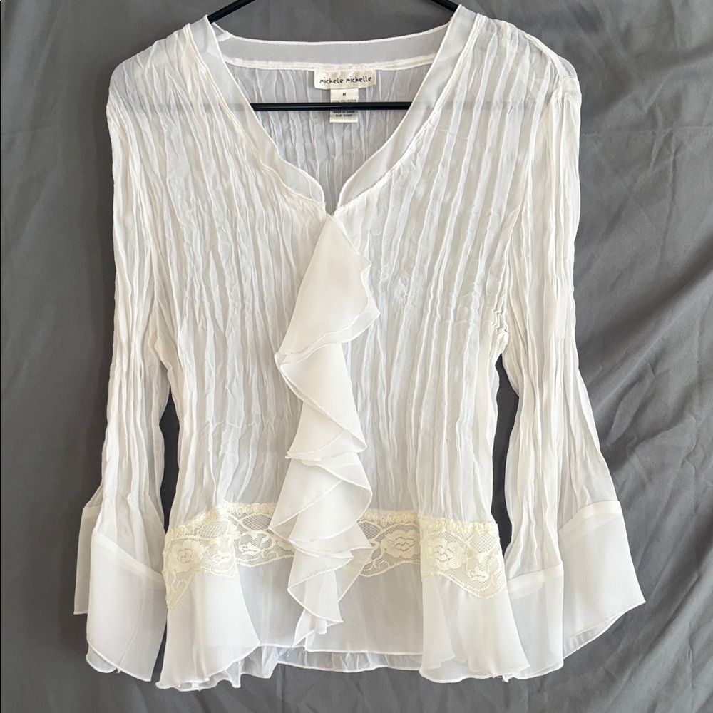 Michele Michelle Cream Ruffled Blouse with Lace Detail